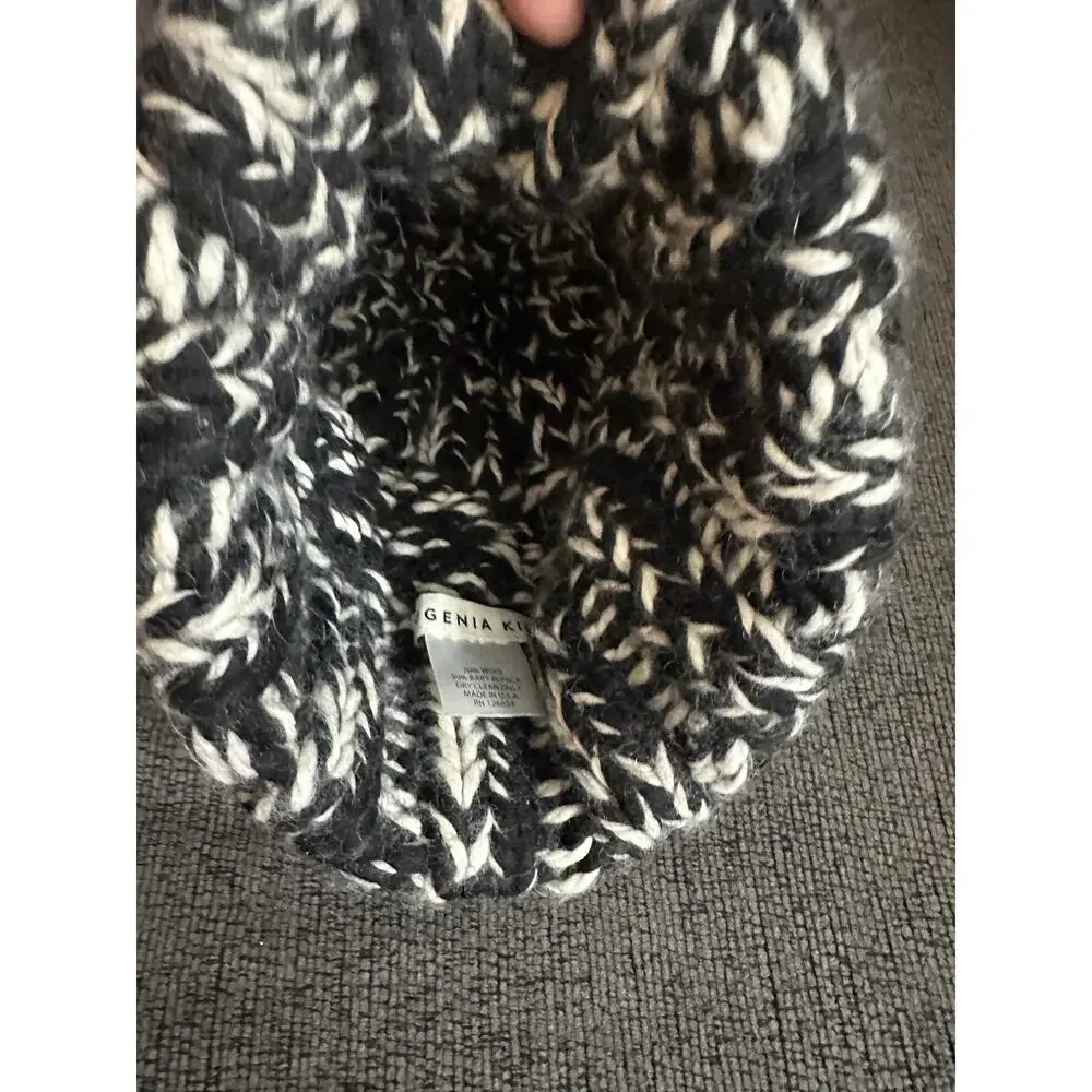 Eugenia Kim Chunky Knit Wool Baby Alpaca Beanie Black Ivory One Size